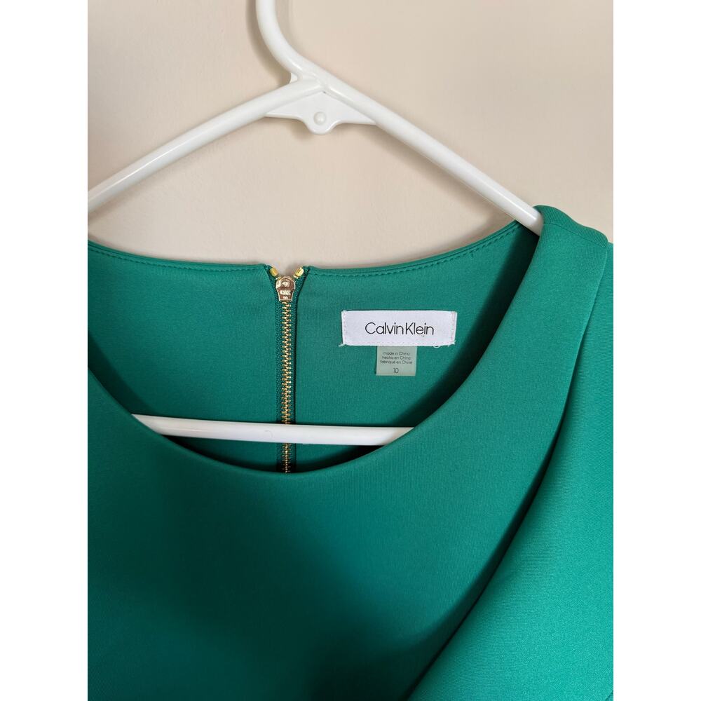 Green Preppy Ruffle Side Calvin Klein *HEMMED* Midi Length Dress Summer Formal - Picture 3 of 14